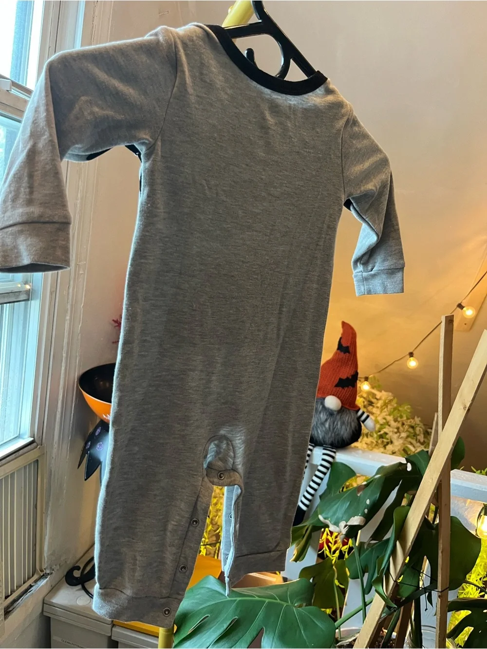 wonder nation Gray One-Piece Footie with Black Bat Print